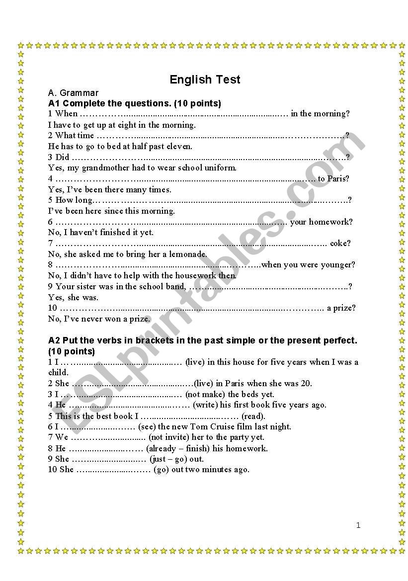 English New Test 4 worksheet