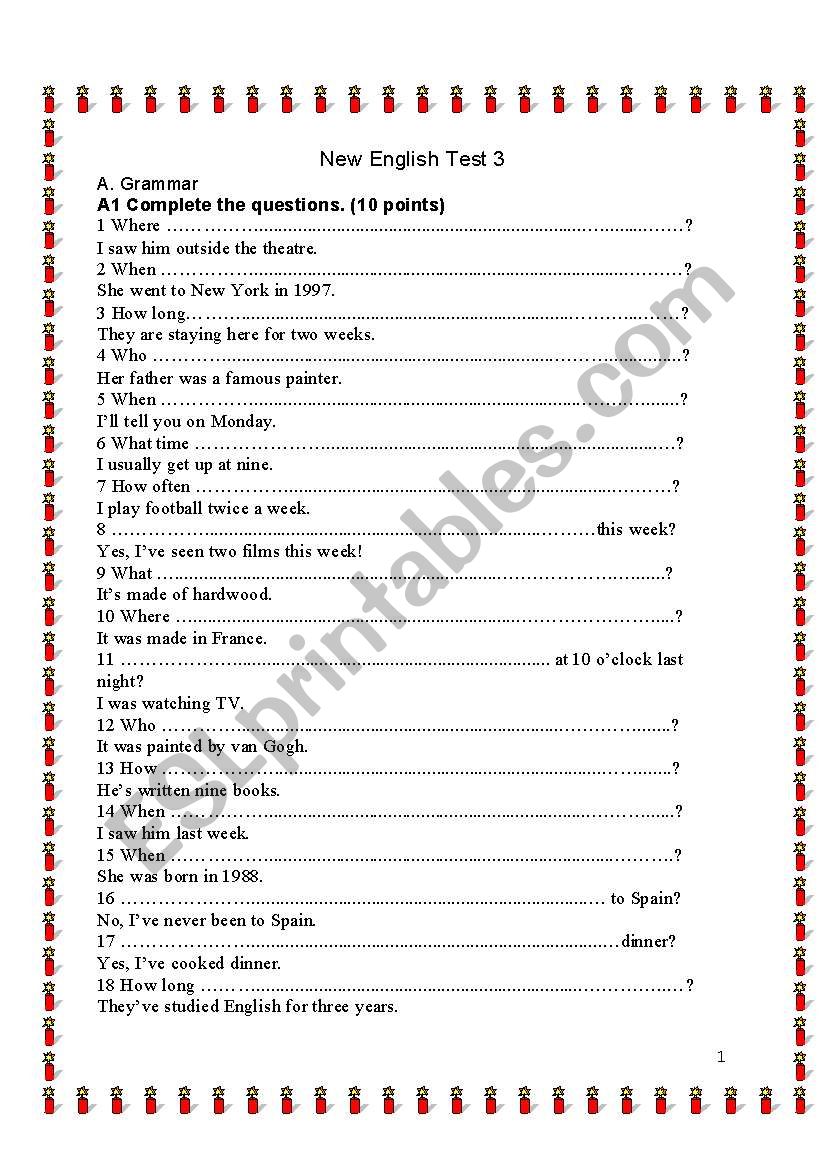 New English Test 5 worksheet
