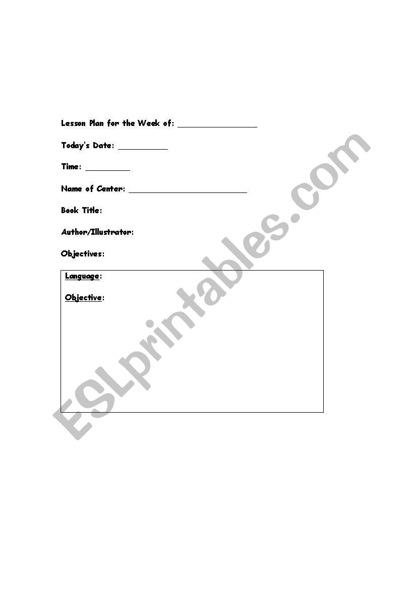 Blank Lesson Plan by Subjects worksheet