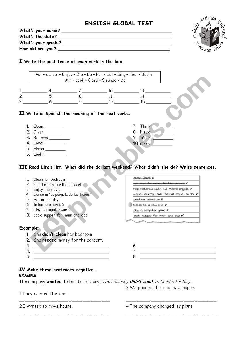 Verbs worksheet