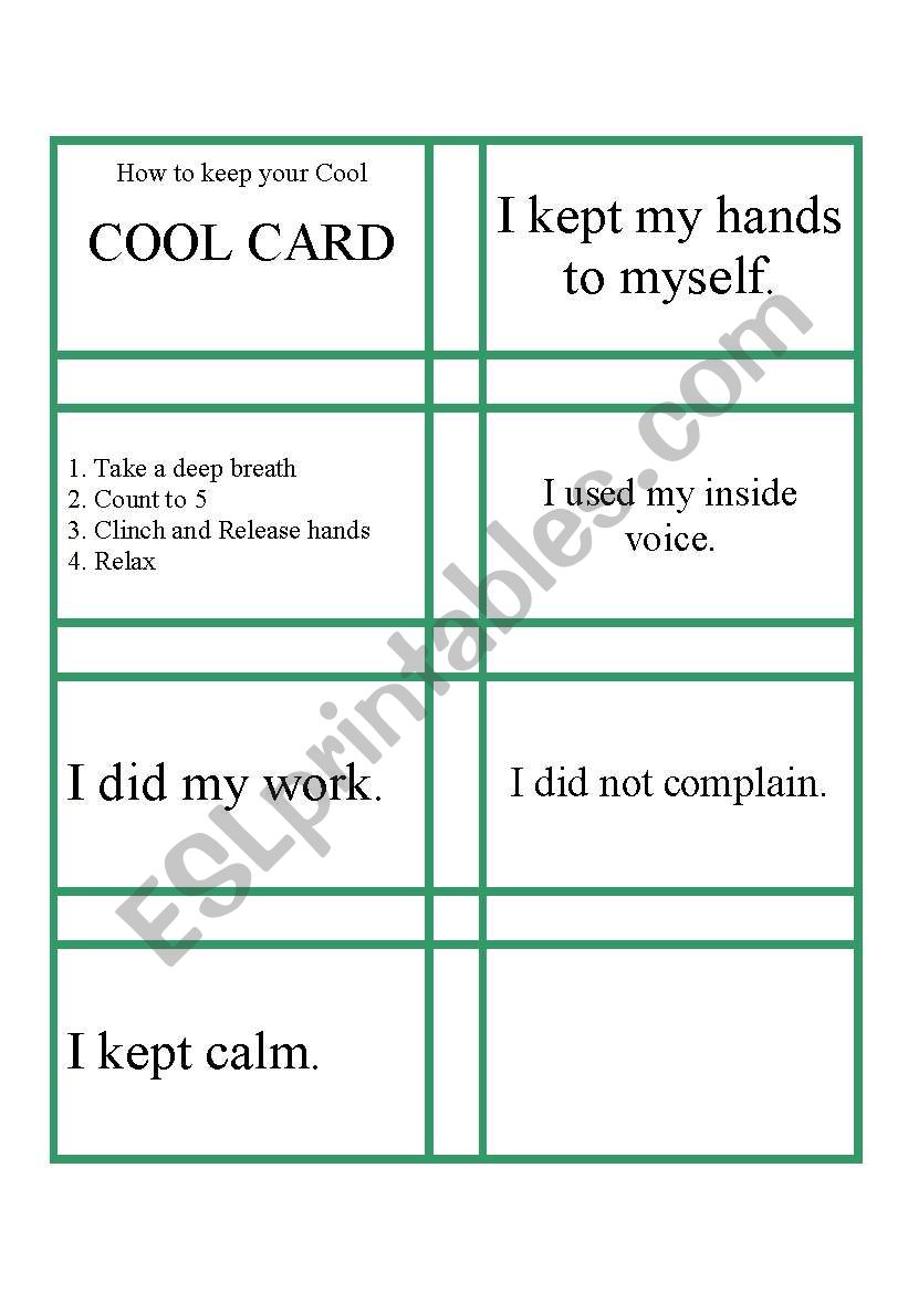 Behavior Reminder Cards for Students to Carry With Them