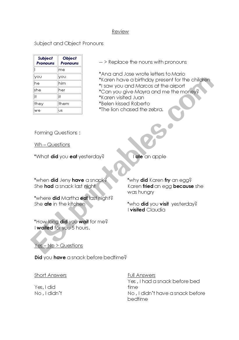 Review worksheet