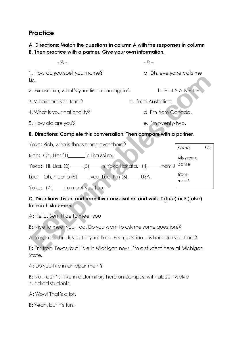 Grammar worksheet