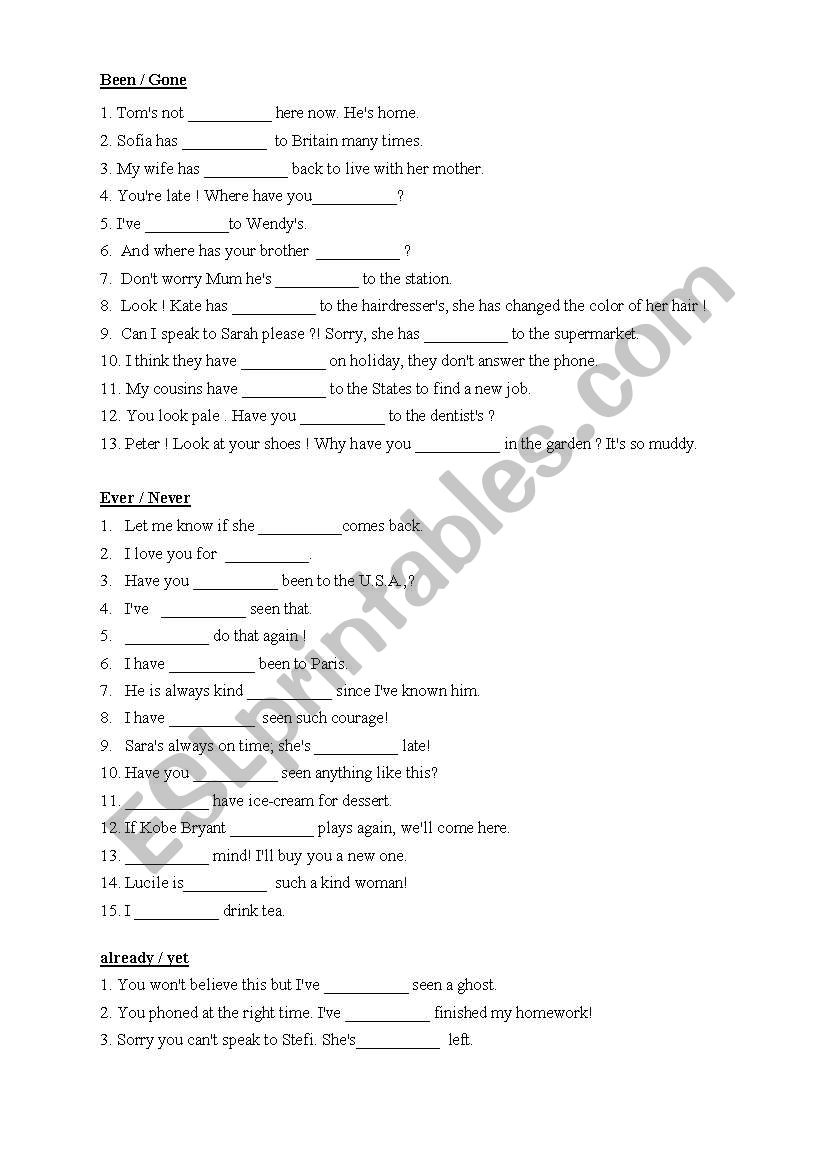 Present Perfect Tense worksheet