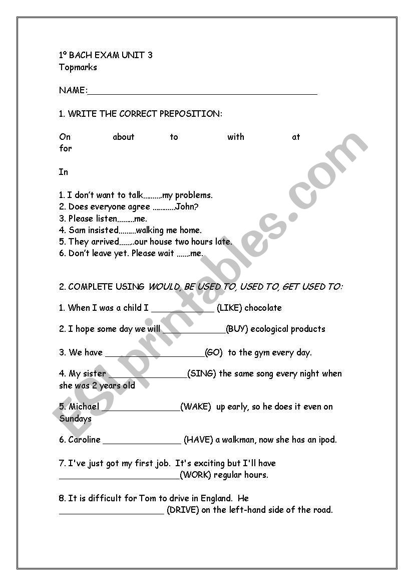 exam for 1st bachiller worksheet