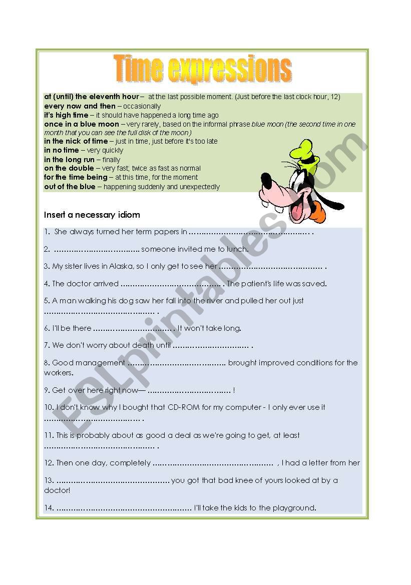 Time expressions worksheet