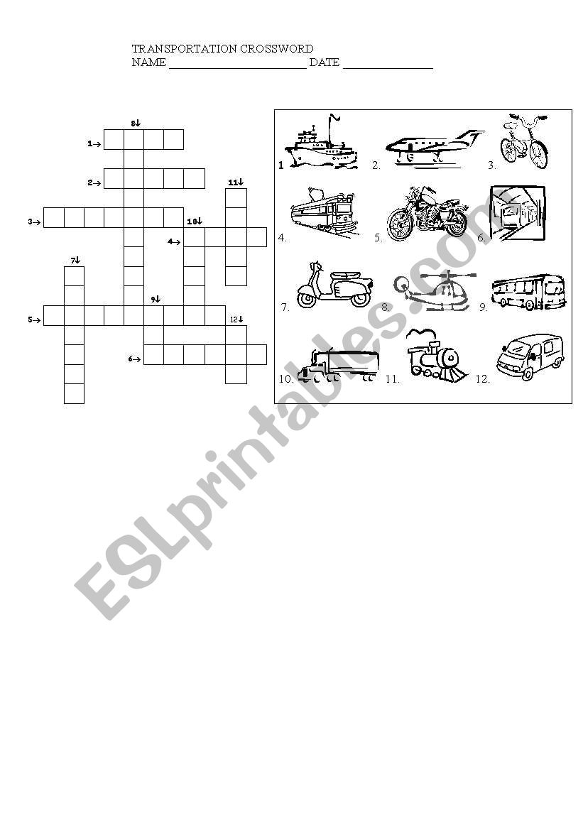 Means of Transportation  worksheet