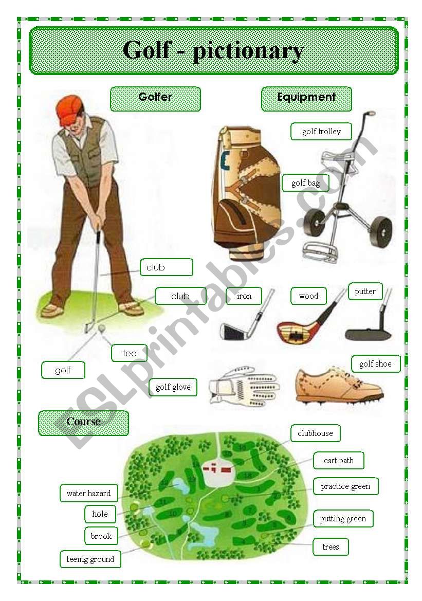 Golf Pictionary ESL Worksheet By Oppilif