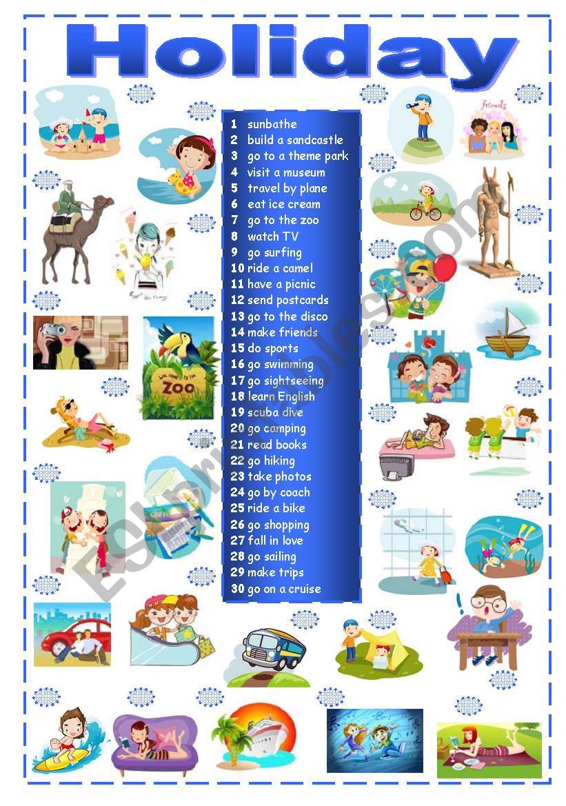 Holiday Activities Matching Exercise ESL Worksheet By Renataprochazkova