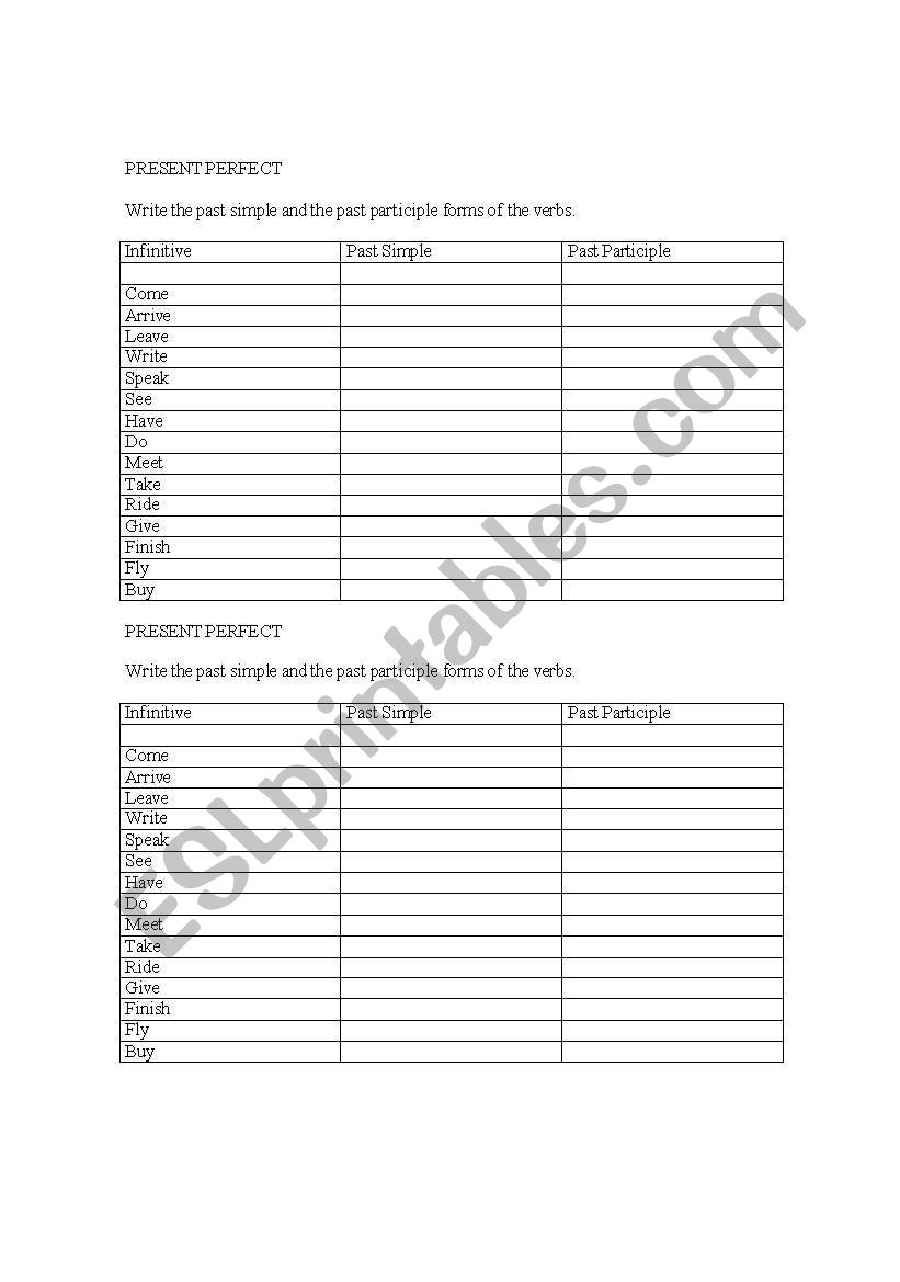 Present Perfect worksheet