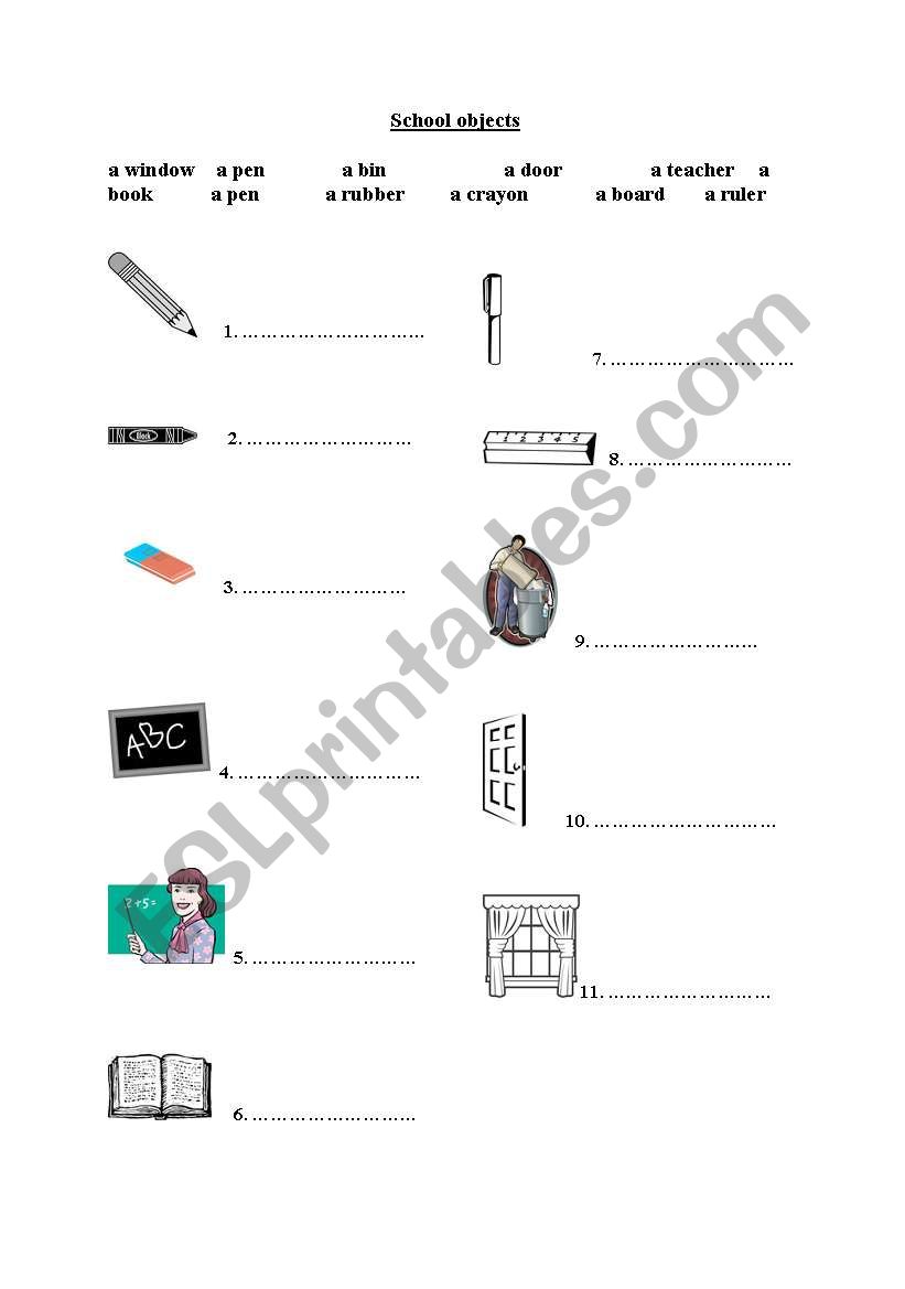 School objects worksheet