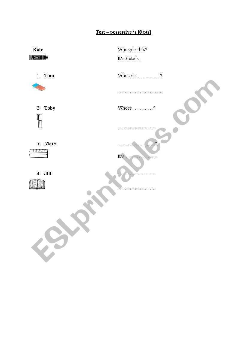 Test - possessive  s worksheet