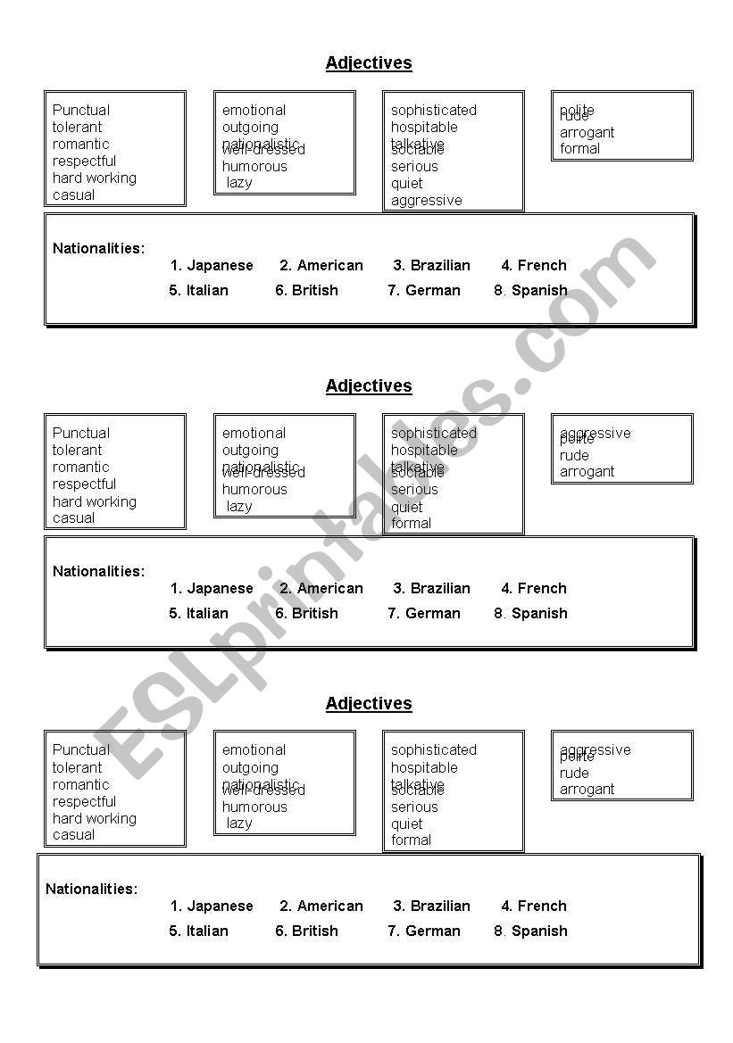 Nationality & Adjective worksheet
