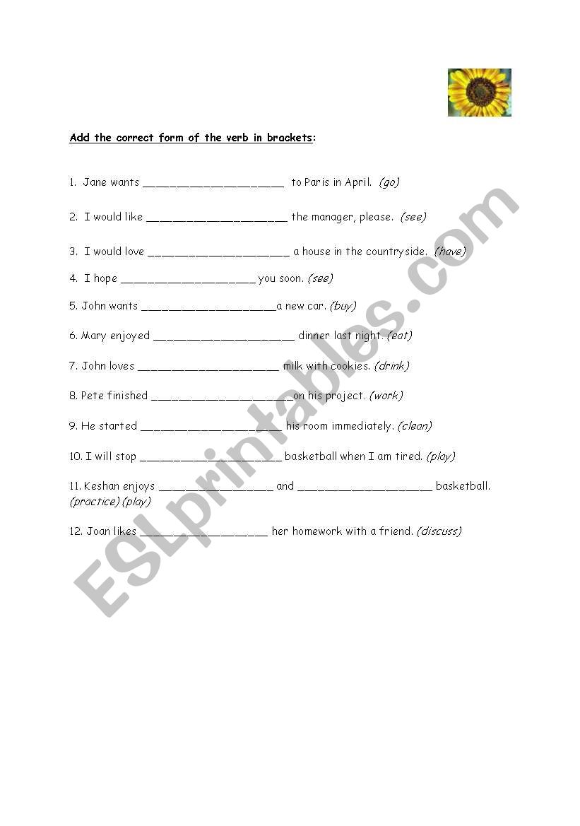 Verb patterns worksheet