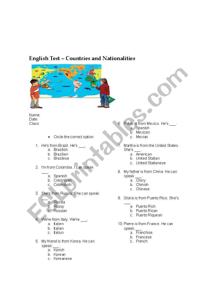 Test - Countries and Nationalities