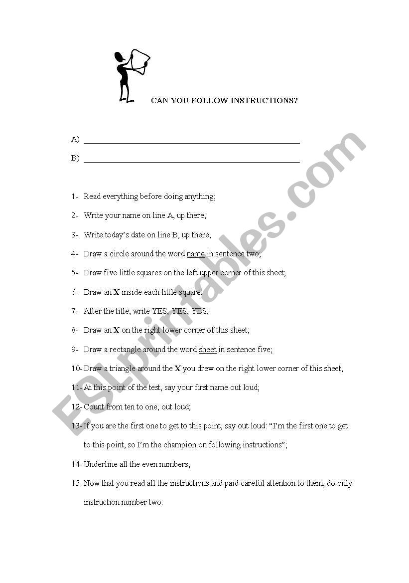 Can You Follow Instructions ESL Worksheet By Sarahtambur