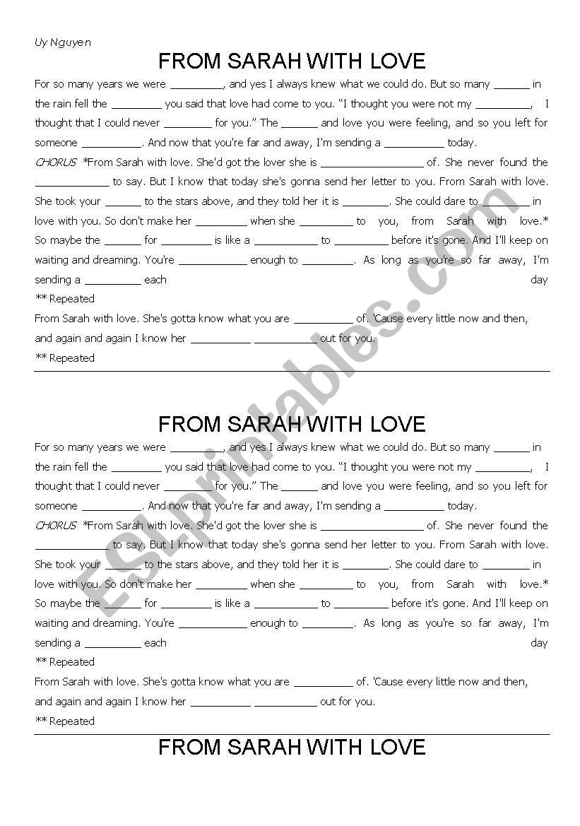 From Sarah with Love worksheet