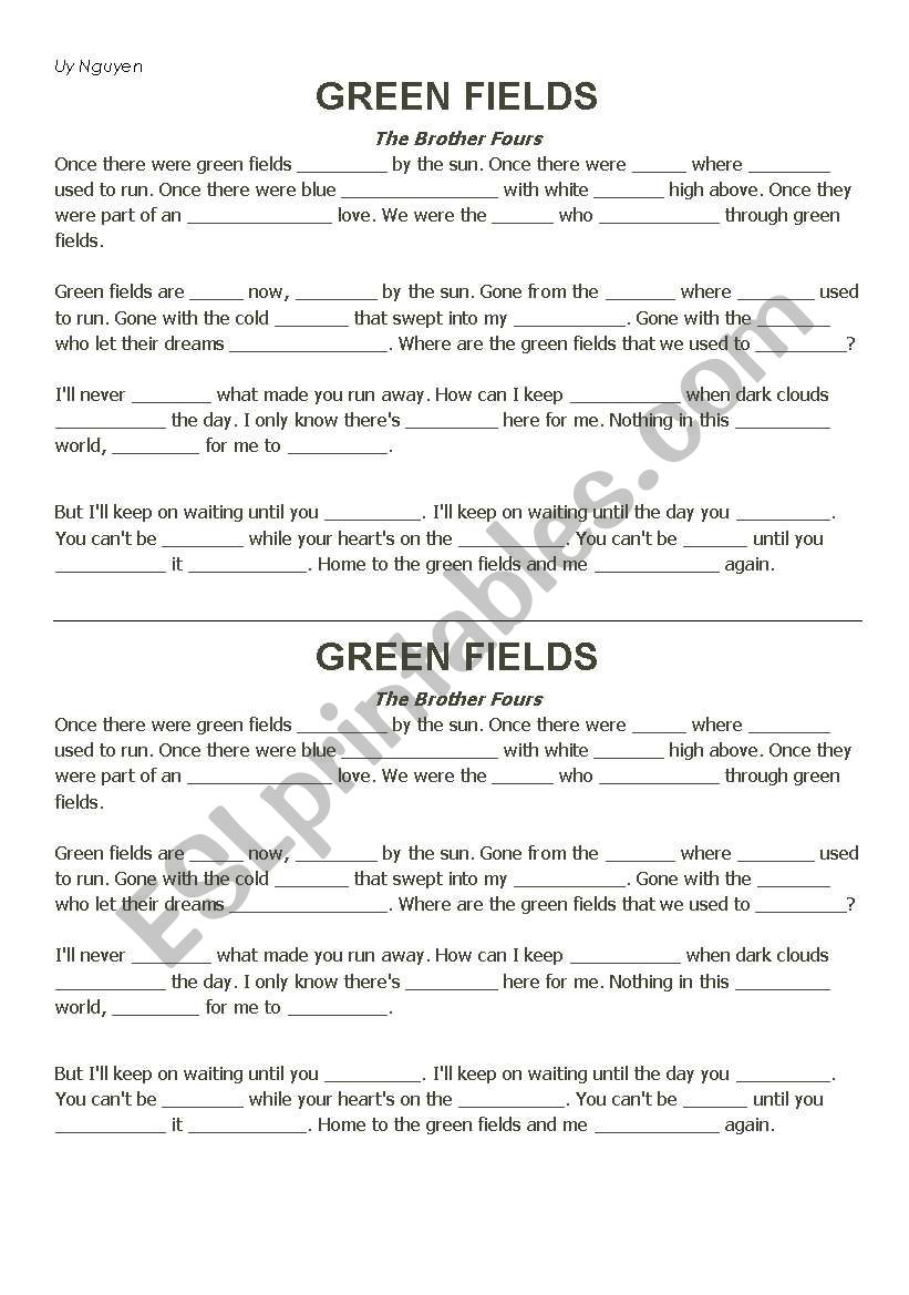 Green Fields worksheet