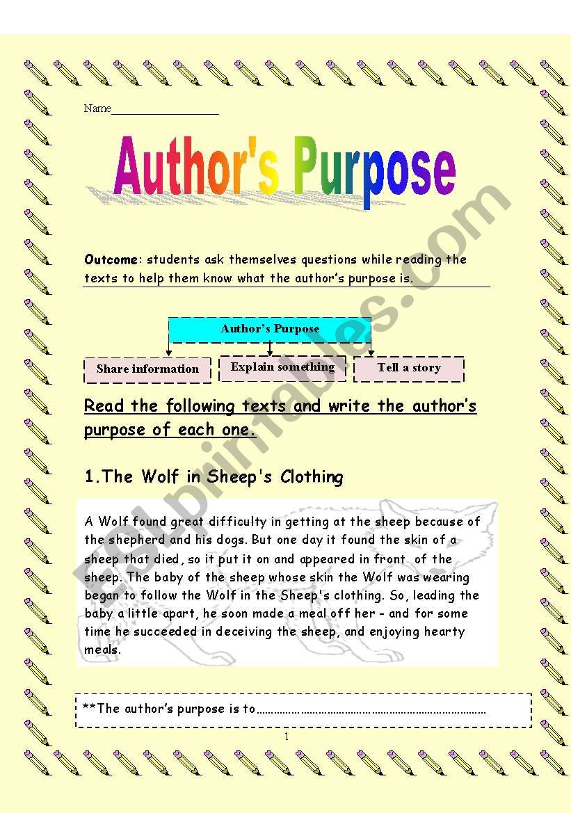 Author s Purpose ESL Worksheet By Manar k