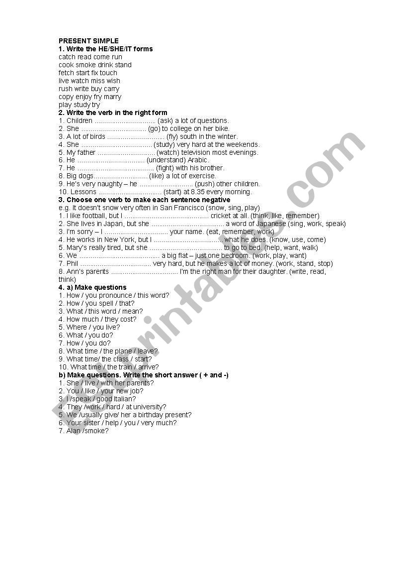 Present simple worksheet