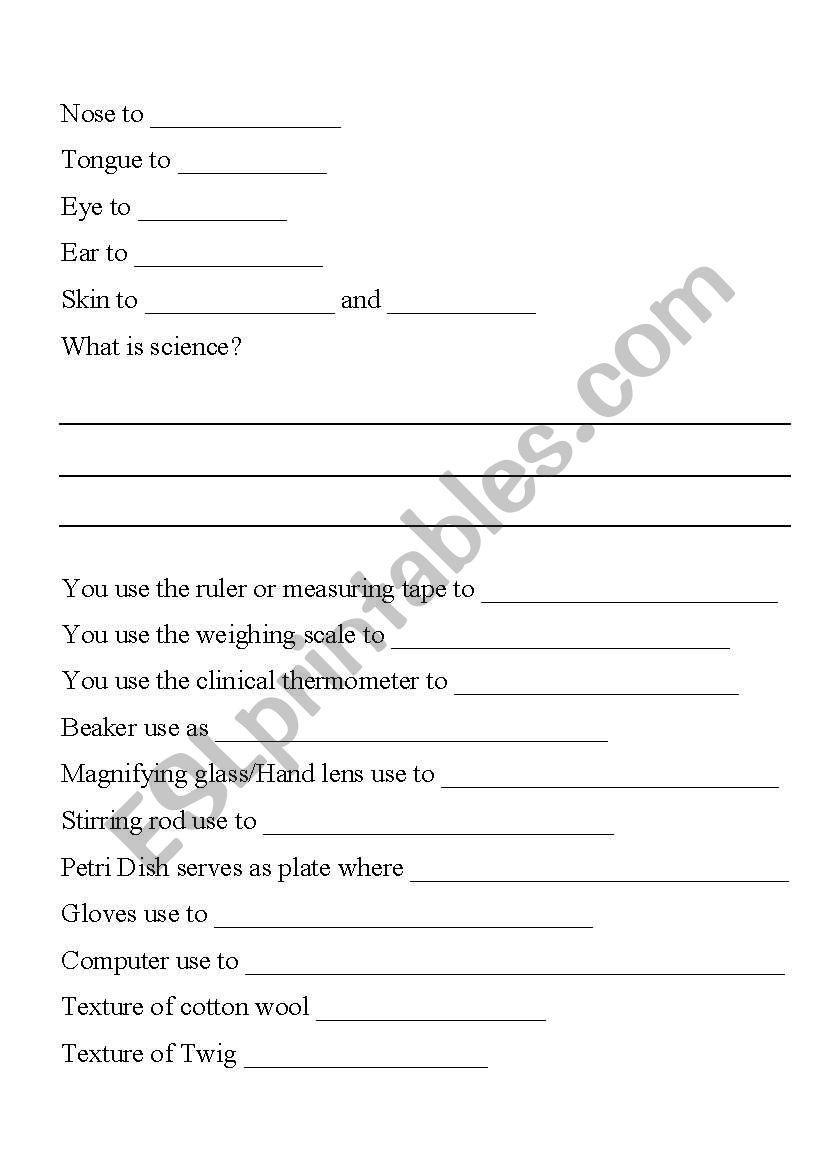 Science Worksheets Primary One