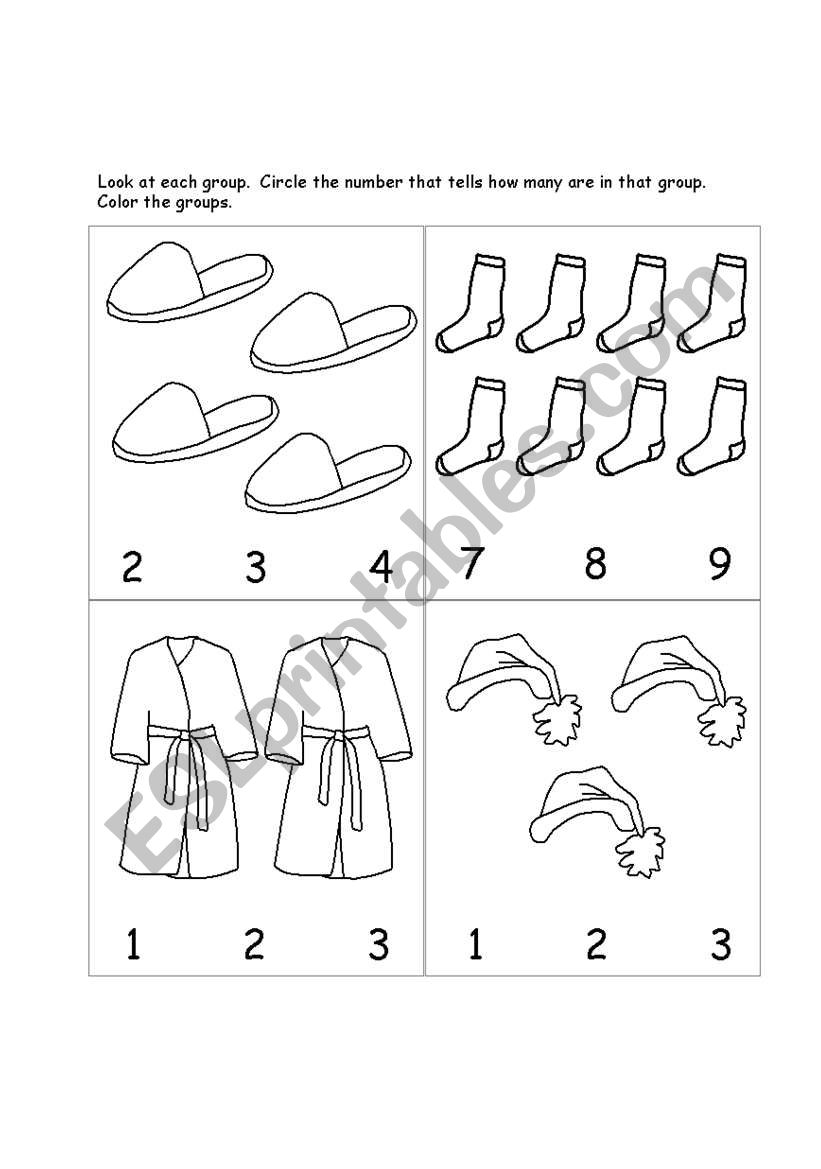 English Worksheets Clothes Counting