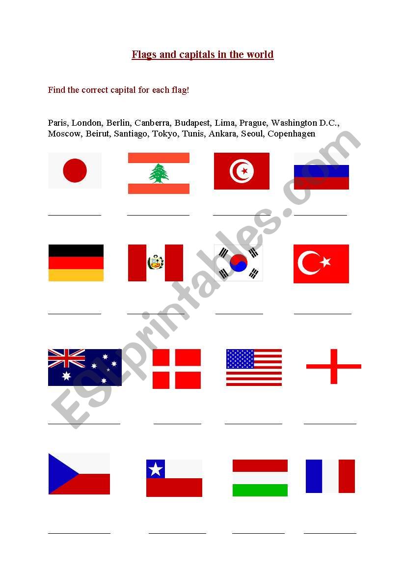 Flags and capitals worksheet