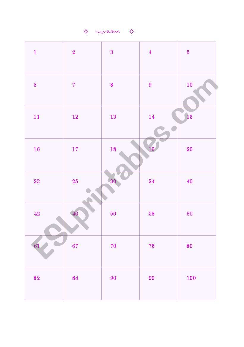 pink numbers worksheet