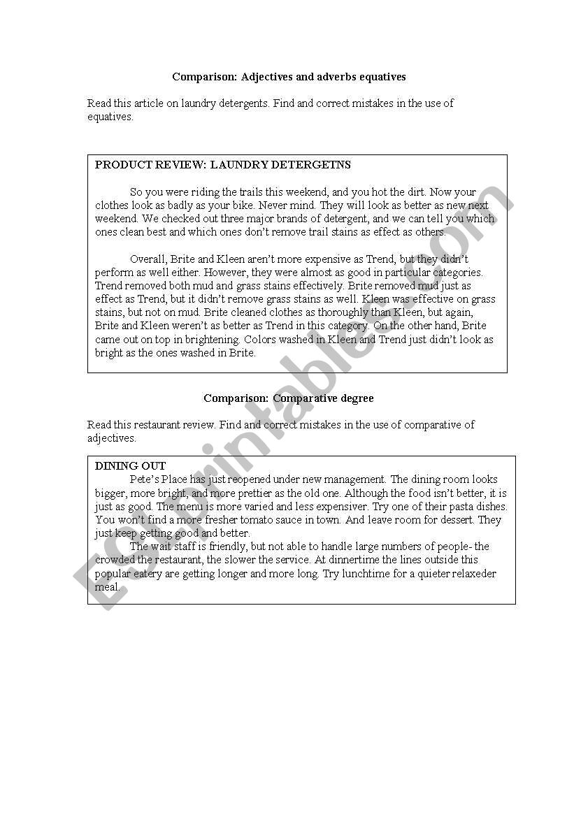 Comparison exercise worksheet