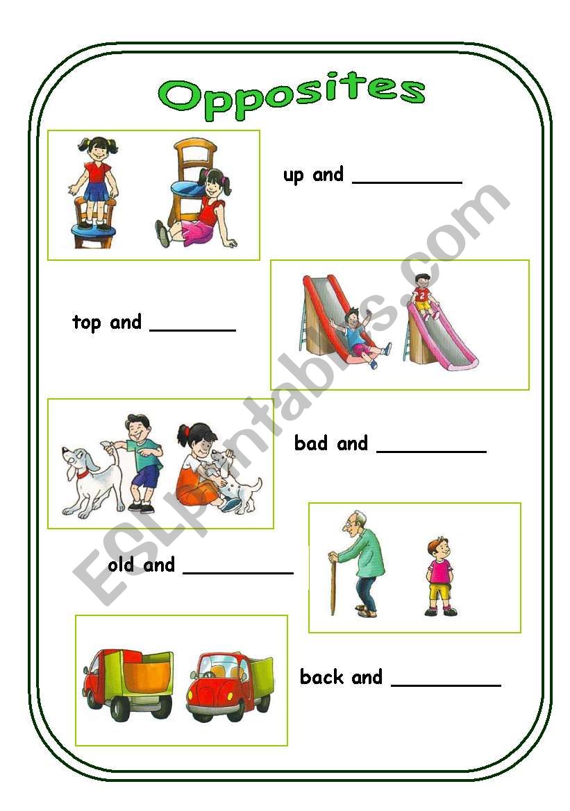 Opposites (3rd worksheet of 4)