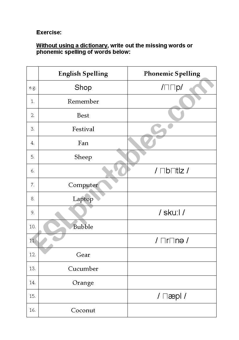 Phonemic Spelling Practice worksheet