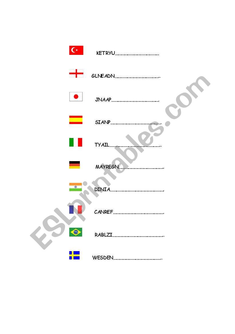 Flags worksheet