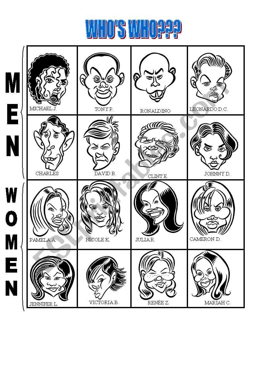 Who´s who???Caricatures! - ESL worksheet by Blumette