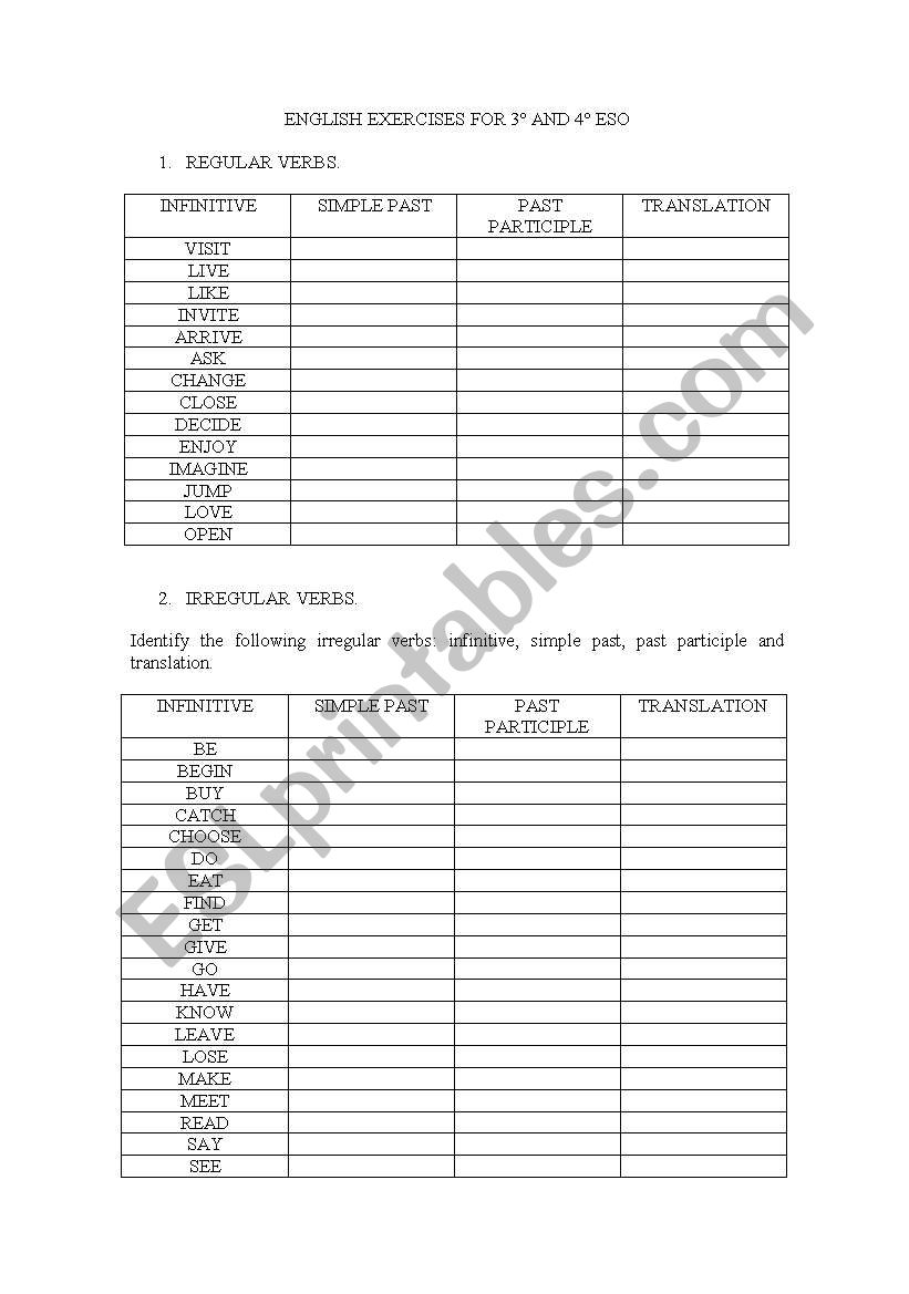 REGULA AND IRREGULAR VERBS worksheet