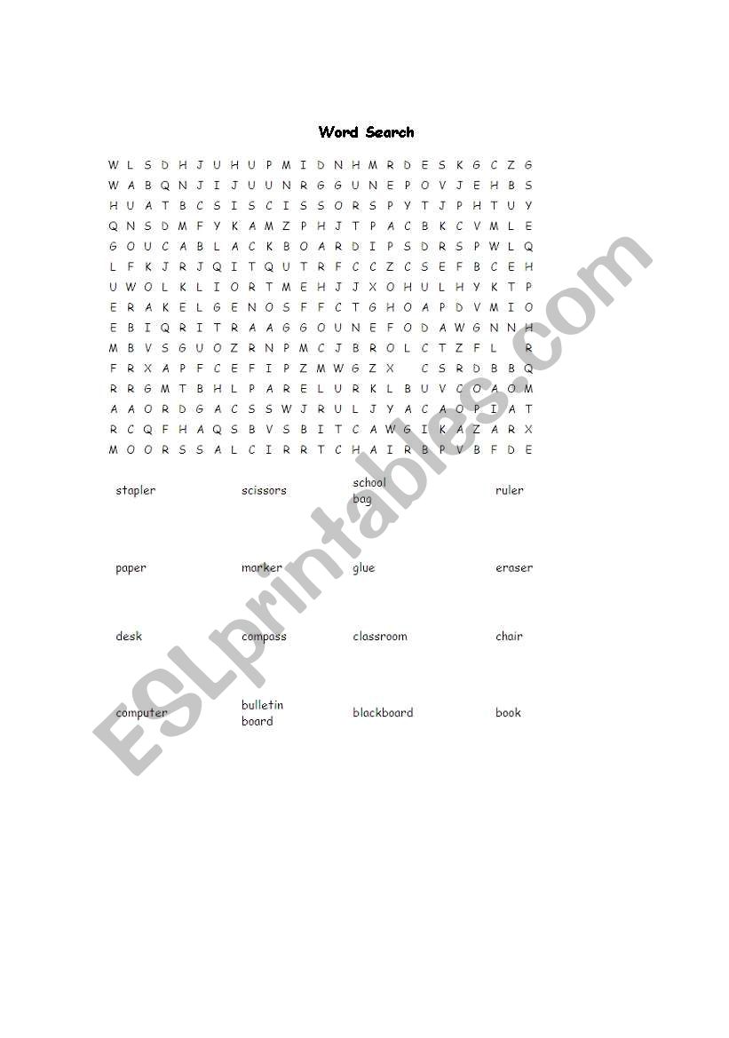 school word search worksheet