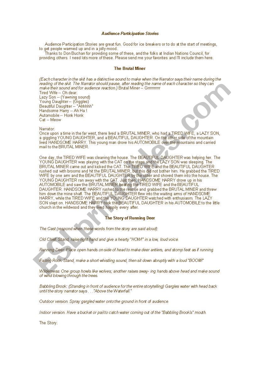 audience participation story worksheet