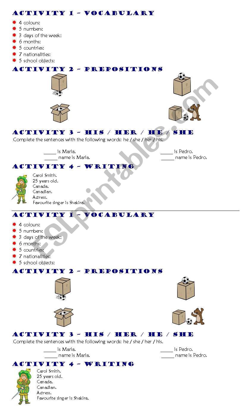 Revision activities worksheet