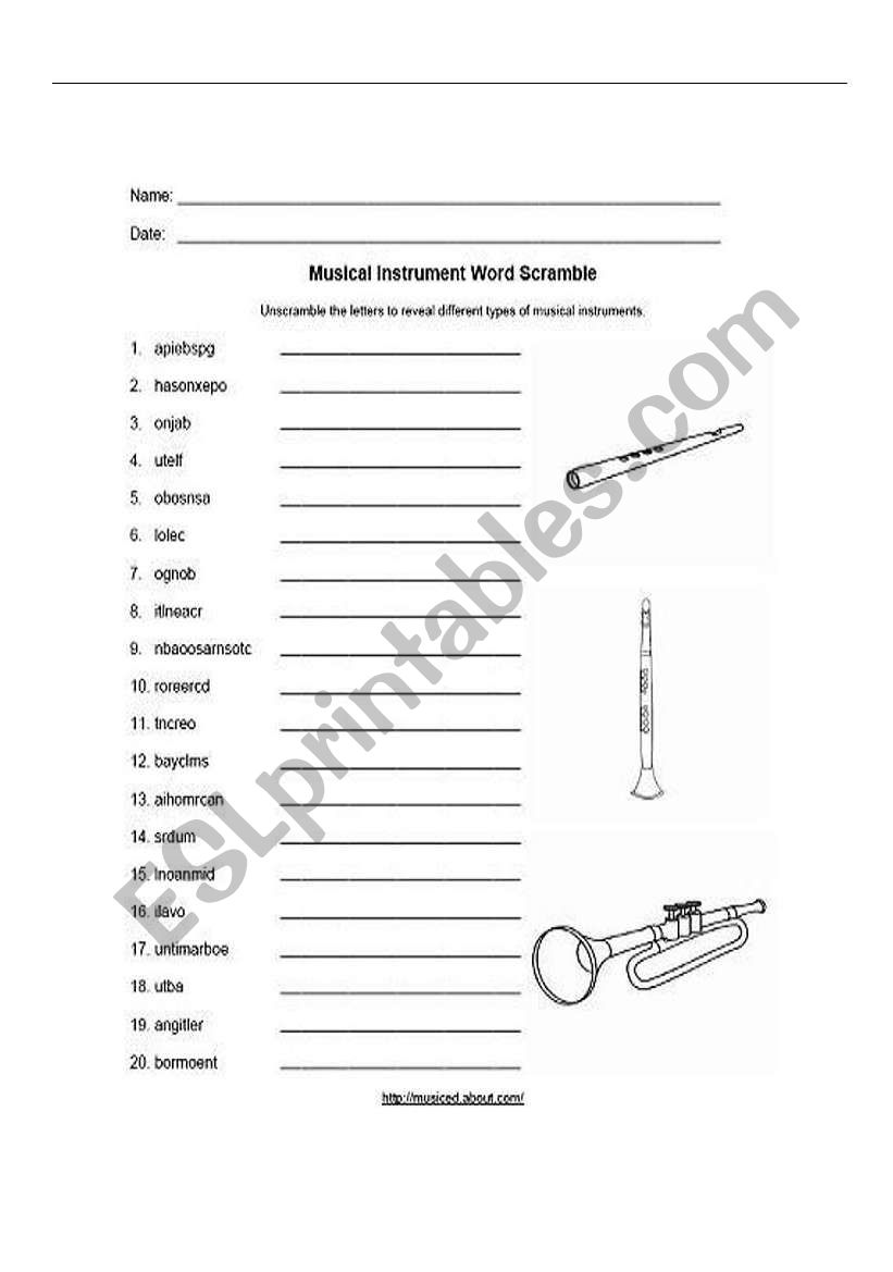 Music Instrument worksheet