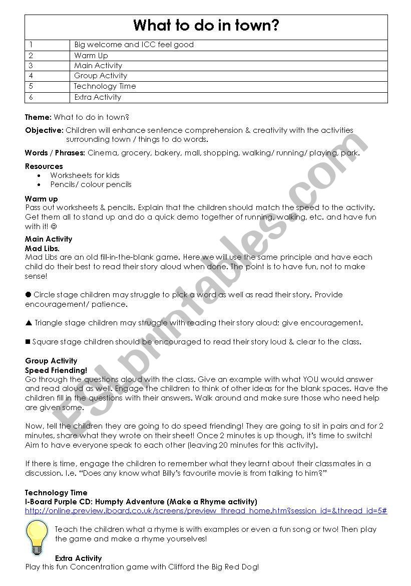 the town worksheet