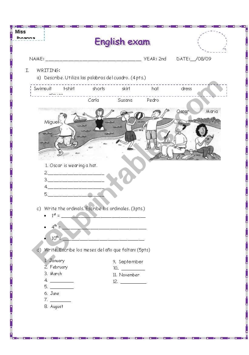 English exam 2nd year secondary