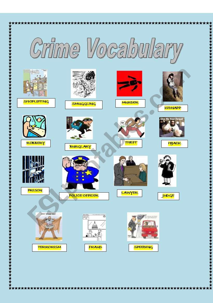 crime vocabulary exercises key esl worksheet by ari 13