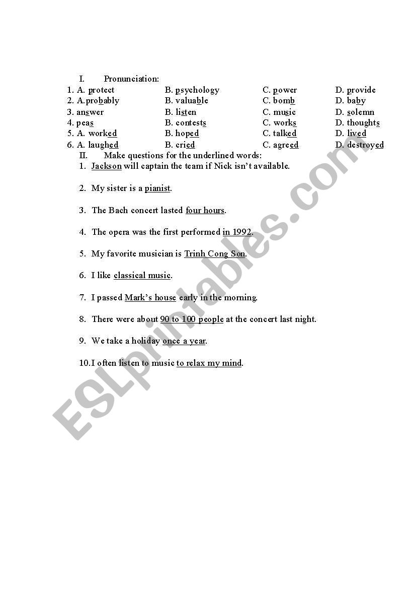 English test - Intermediate worksheet