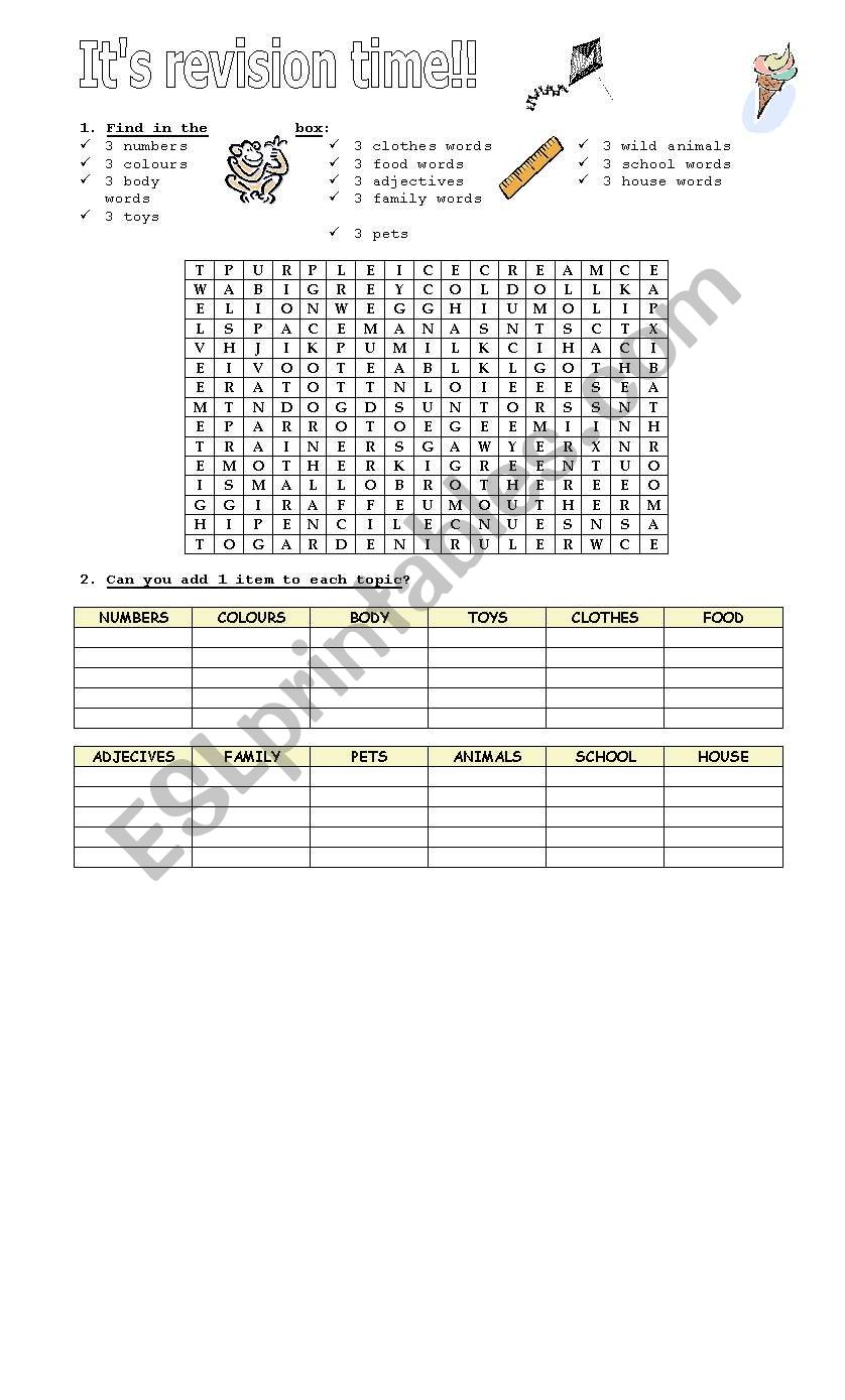 Vocabulary revision worksheet