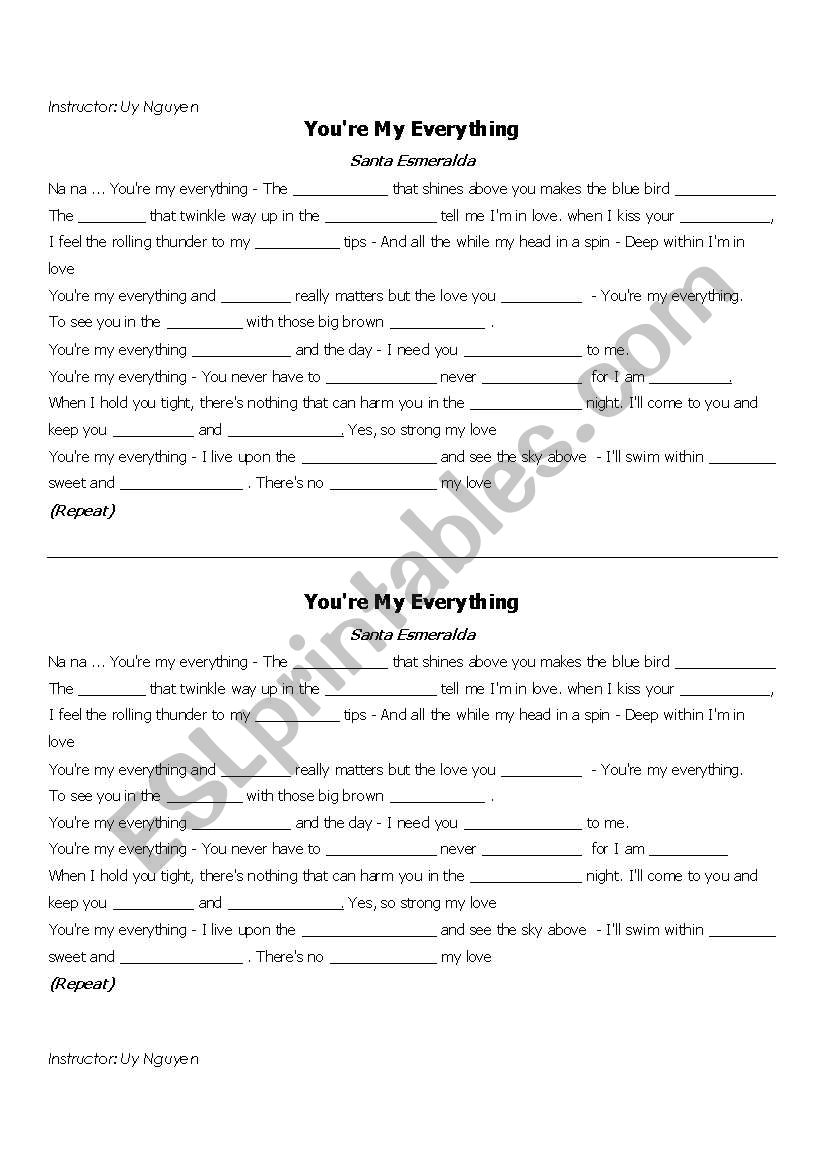 Youre my everything  worksheet