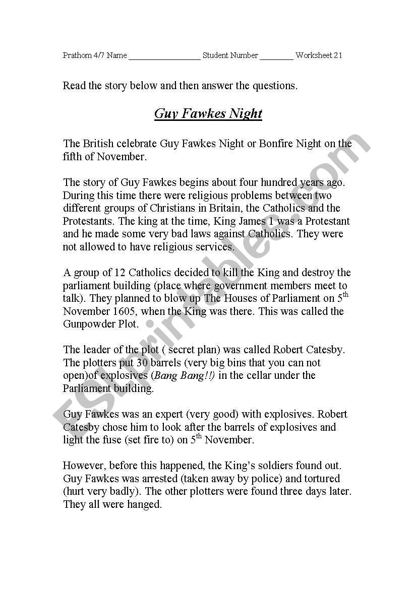 Guy Fawkes Night worksheet