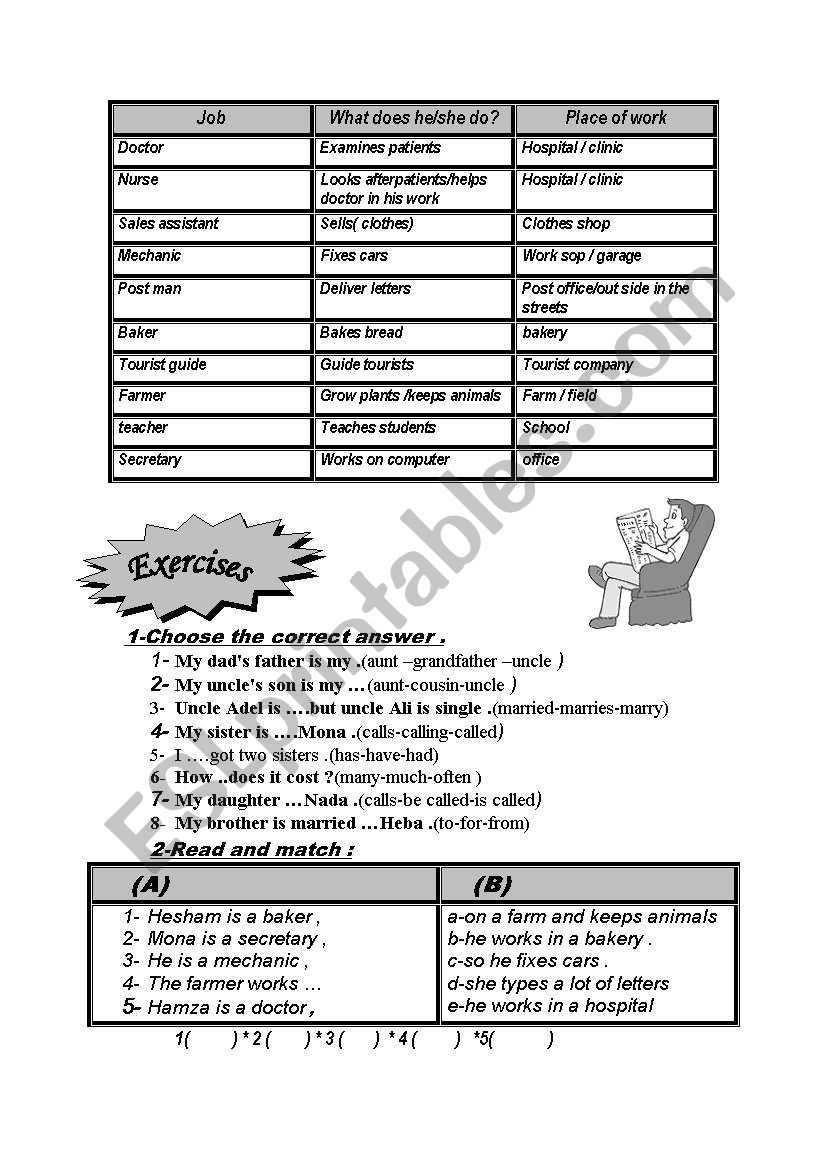 jobs & Exercise  worksheet