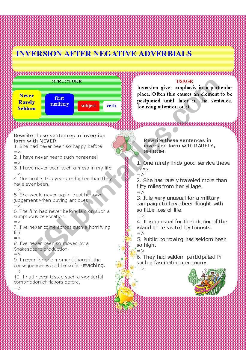 Inversion After Negative Adverbials Part 1 ESL Worksheet By Jadenguyen88