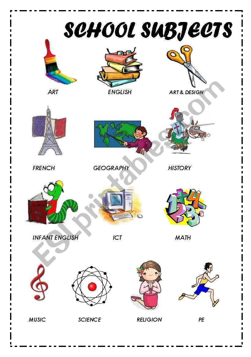 School Subjects Vocabulary ESL Worksheet By Lolelozano