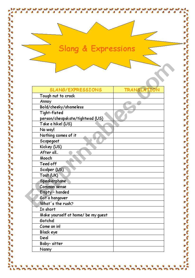 Slang and Expressions worksheet