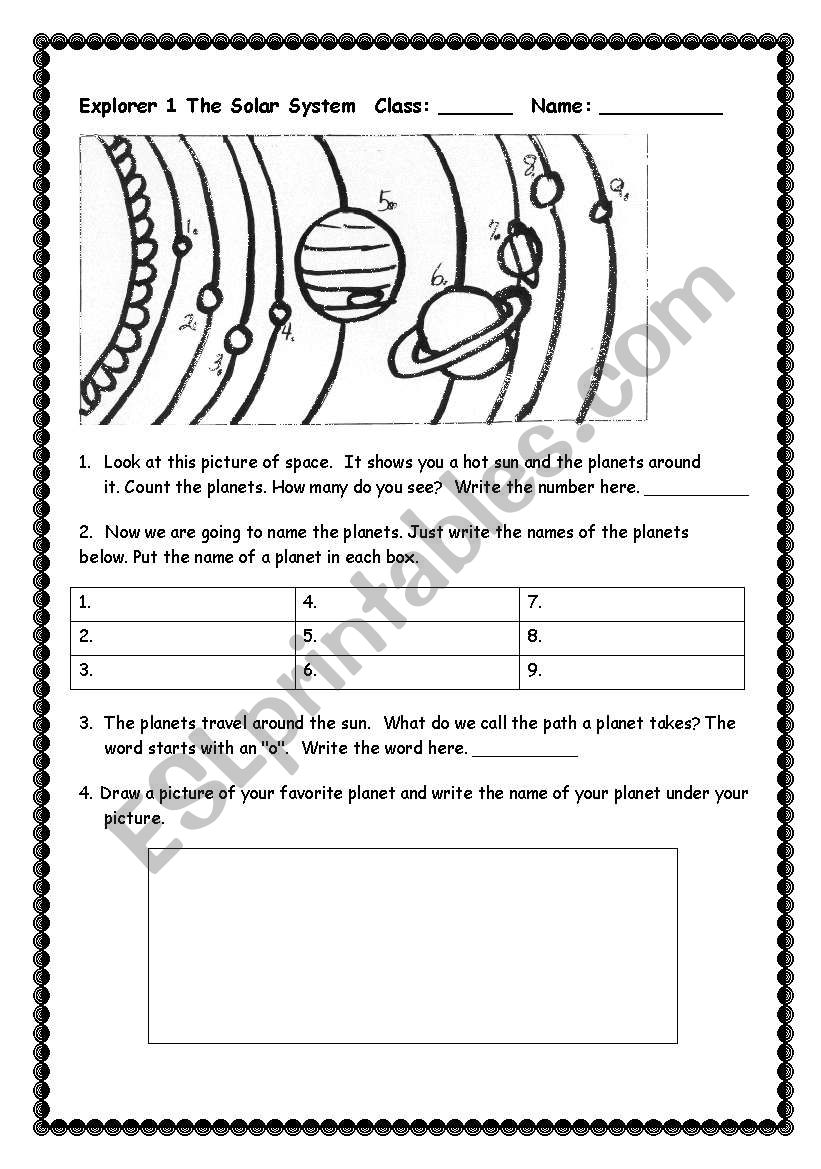 The Solor System worksheet